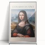 Large art print of a Leonardo da Vinci design on white framed acrylic, featuring mid-century modernist style.