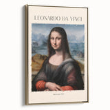 Framed canvas of a vintage Leonardo da Vinci landscape painting in muted earth tones, ideal for office or study decor.