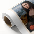 Art deco poster of Leonardo da Vinci's design on rolled canvas, featuring muted earth tones, ideal for nursery wall art.
