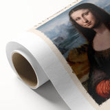 Art deco poster of Leonardo da Vinci's design on rolled canvas, featuring muted earth tones, ideal for nursery wall art.