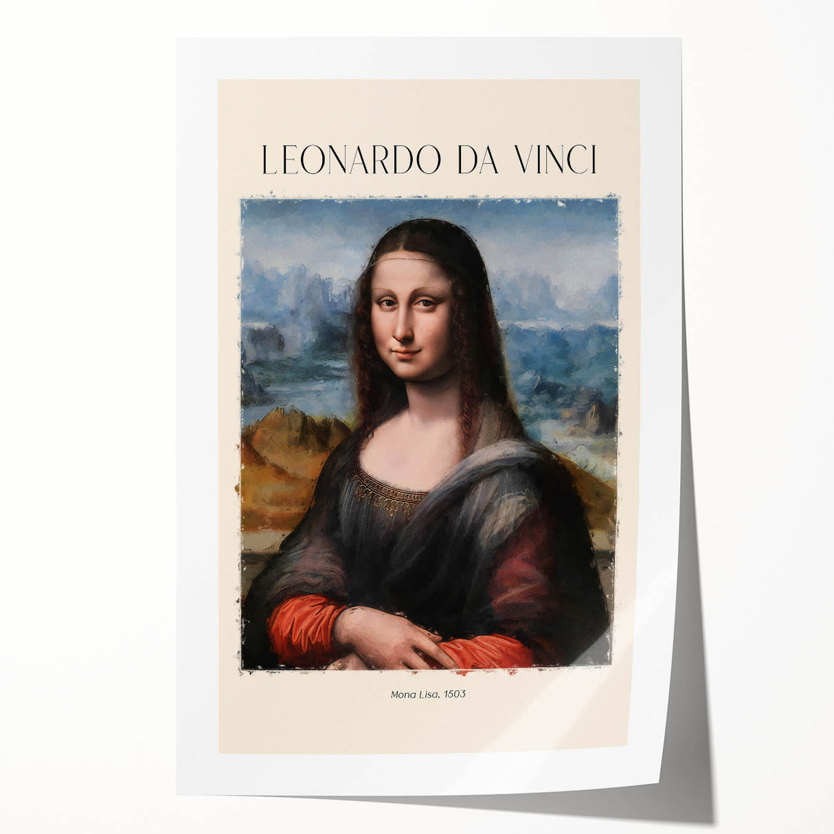Leonardo da Vinci-inspired floral art on rolled canvas, featuring soft earth tones.