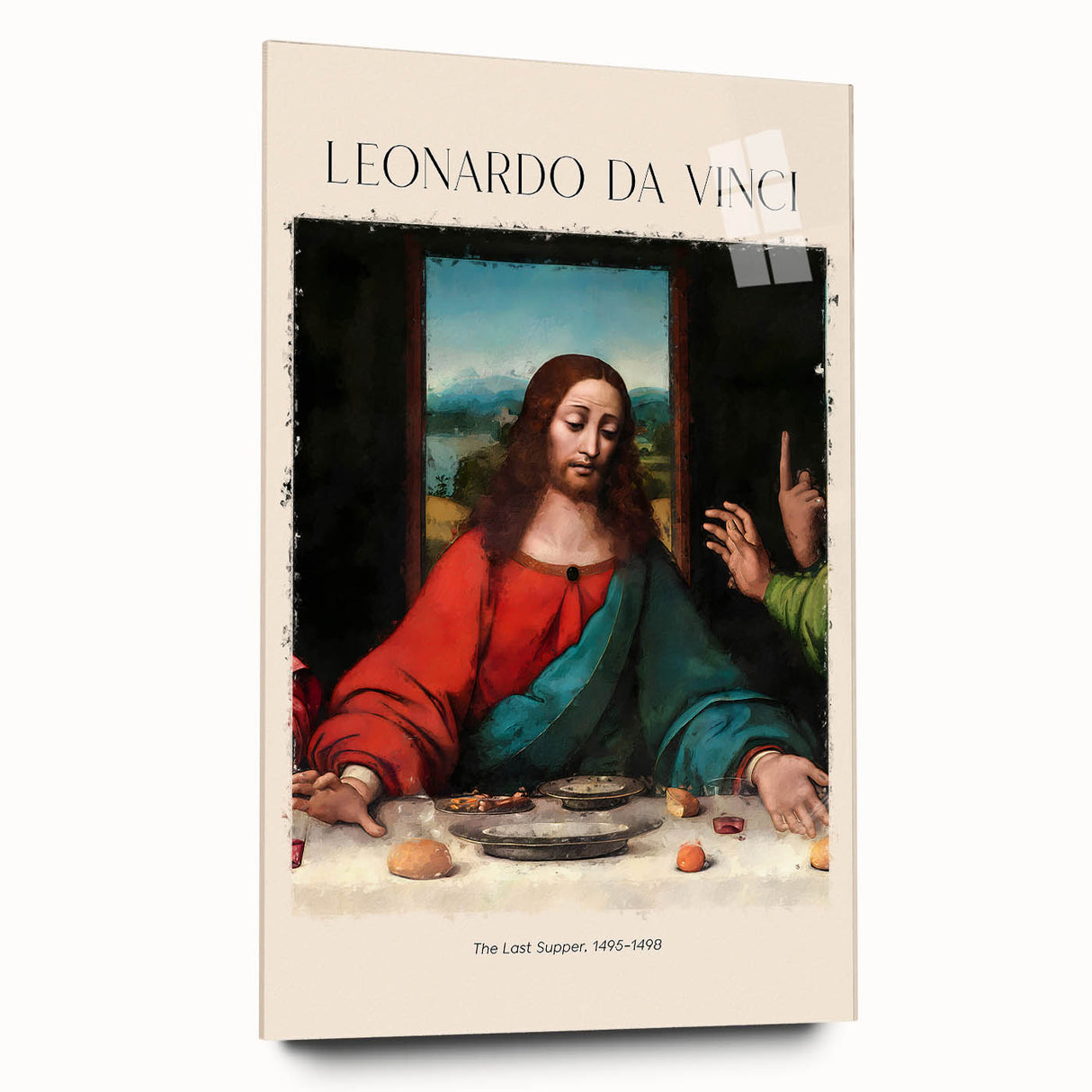 Acrylic print of a large abstract interpretation of Leonardo da Vinci's works, with muted earth tones.