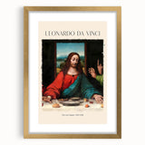 Textured art print of an abstract depiction of Leonardo da Vinci, in muted earth tones, framed in gold.