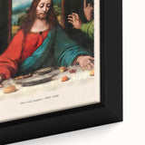 Close-up of a textured black wall art piece depicting Leonardo da Vinci, with colorful accents.