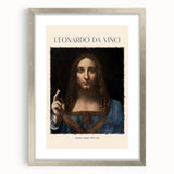 Abstract art print of a silver-framed Leonardo da Vinci design, featuring muted earth tones, ideal for dining room decor.