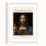 Extra large abstract art print of Leonardo da Vinci's design on white framed canvas, featuring a textured finish.