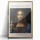 Mid-century modernist art depicting Leonardo da Vinci in muted gold tones on framed acrylic, suitable for nursery wall decor.