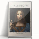 Large art print of a Leonardo da Vinci sketch in muted sepia tones, framed in white acrylic, suitable for nursery wall decor.