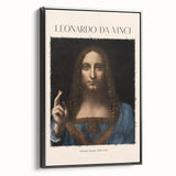 Black and white wall art depicting a vintage poster of a Leonardo da Vinci landscape, framed canvas, ideal for bedroom decor.