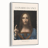 Vintage poster art of a black and white Leonardo da Vinci landscape painting on framed canvas, ideal for bedroom wall decor.
