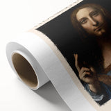 Art deco poster of Leonardo da Vinci design in muted earth tones on rolled canvas, ideal for nursery wall art.