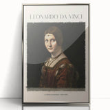 Art deco poster of Leonardo da Vinci in muted silver tones on framed acrylic, suitable for modern art wall decor.