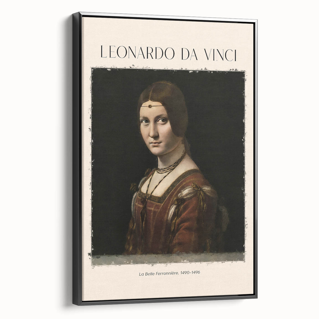 Black and white wall art of a Leonardo da Vinci landscape painting on framed canvas, ideal for bedroom decor.