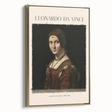 Framed canvas of a vintage Leonardo da Vinci landscape painting, featuring muted earth tones.
