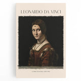 Black and white print of Leonardo da Vinci's sketches on a large stretched canvas, suitable for kitchen wall art.