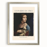 Abstract art print of Leonardo da Vinci in muted earth tones, silver-framed with mat, suitable for dining room decor.