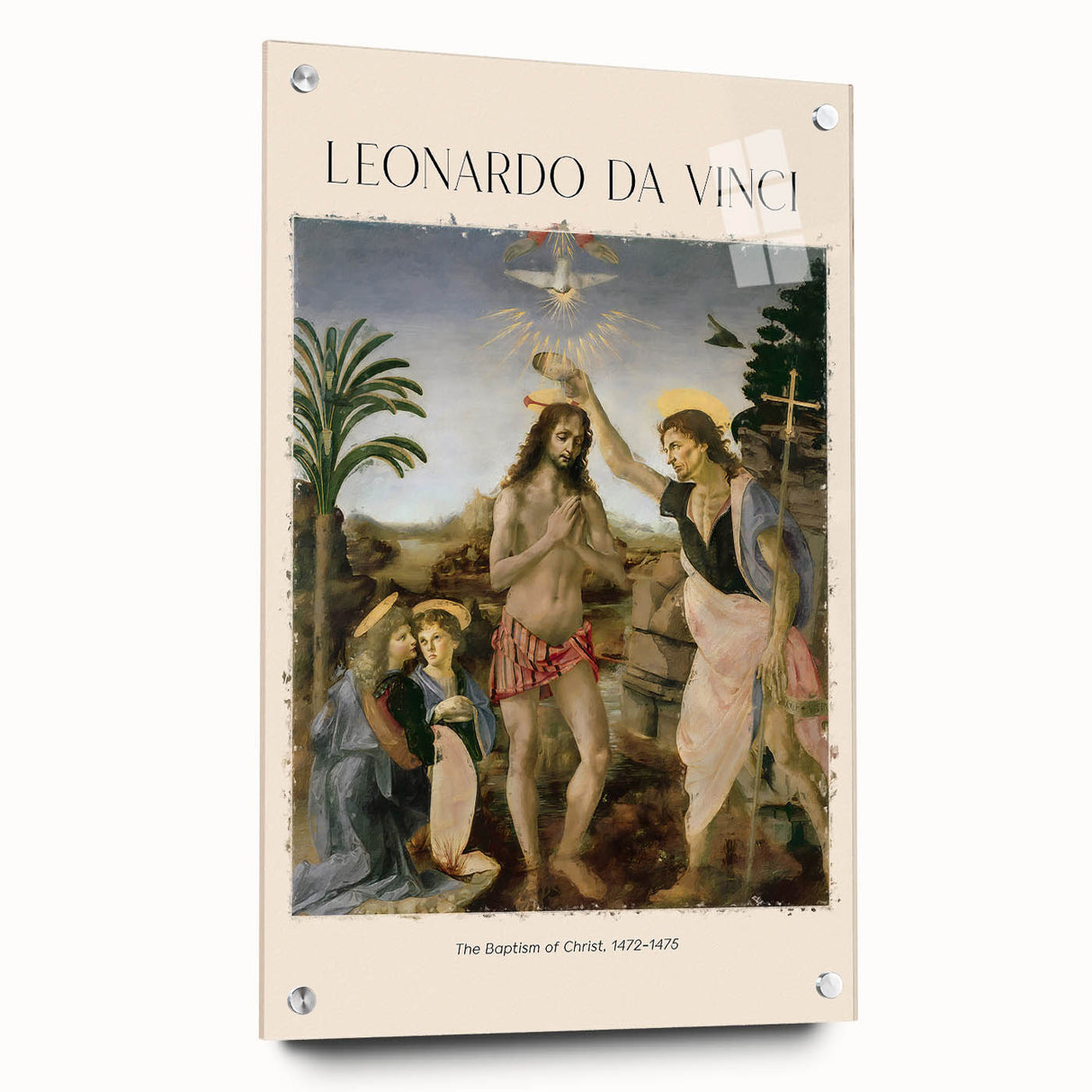 Acrylic print of Leonardo da Vinci-inspired artwork in muted earth tones, ideal for dining room decor.