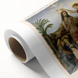 Art Deco poster of Leonardo da Vinci on rolled canvas in muted sepia tones, suitable for nursery wall art or dining room.