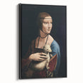 Black and white framed canvas of a vintage Leonardo da Vinci landscape, ideal for bedroom wall art.