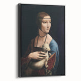 Black and white framed canvas of a vintage Leonardo da Vinci landscape, ideal for bedroom wall art.