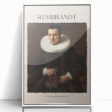 Mid-century modernist art print of Rembrandt in muted earth tones, framed acrylic, suitable for modern art wall decor.