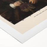 Art deco poster featuring a monochrome Rembrandt print on rolled canvas, suitable for dining room or bathroom wall art.