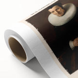 Art Deco style poster of a Rembrandt design on rolled canvas, featuring muted earth tones.