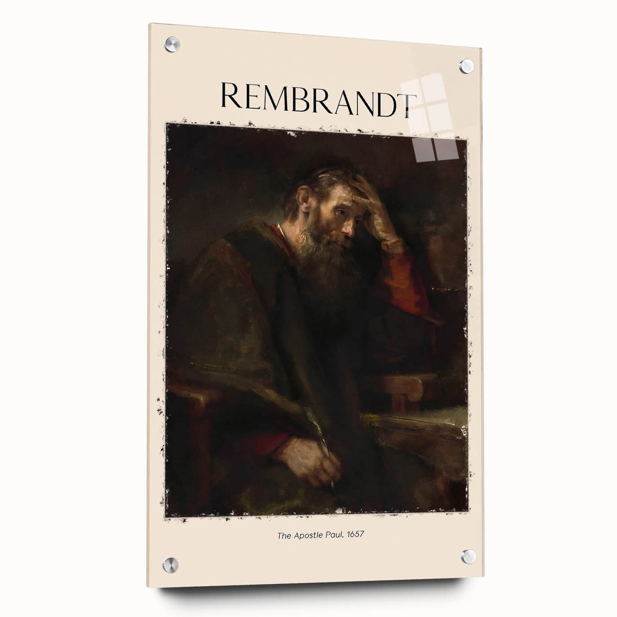 Acrylic print of a Rembrandt-inspired design in earth tones, suited for bedroom or dining room decor.