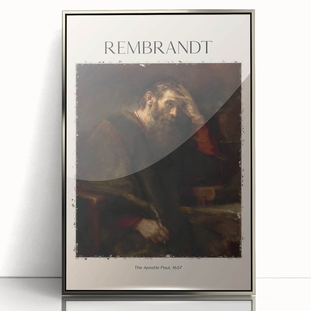 Acrylic print of a Rembrandt-inspired art deco design in silver frame, ideal for modern art wall decor in a nursery.