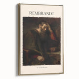 Framed canvas featuring a Rembrandt-inspired landscape art painting with muted earth tones.