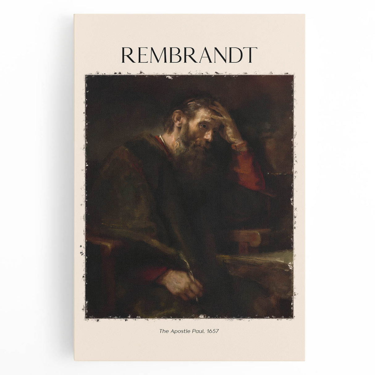 Black and white print of Rembrandt's artwork on stretched canvas, ideal for kitchen wall art.