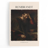 Black and white print of Rembrandt's artwork on stretched canvas, ideal for kitchen wall art.