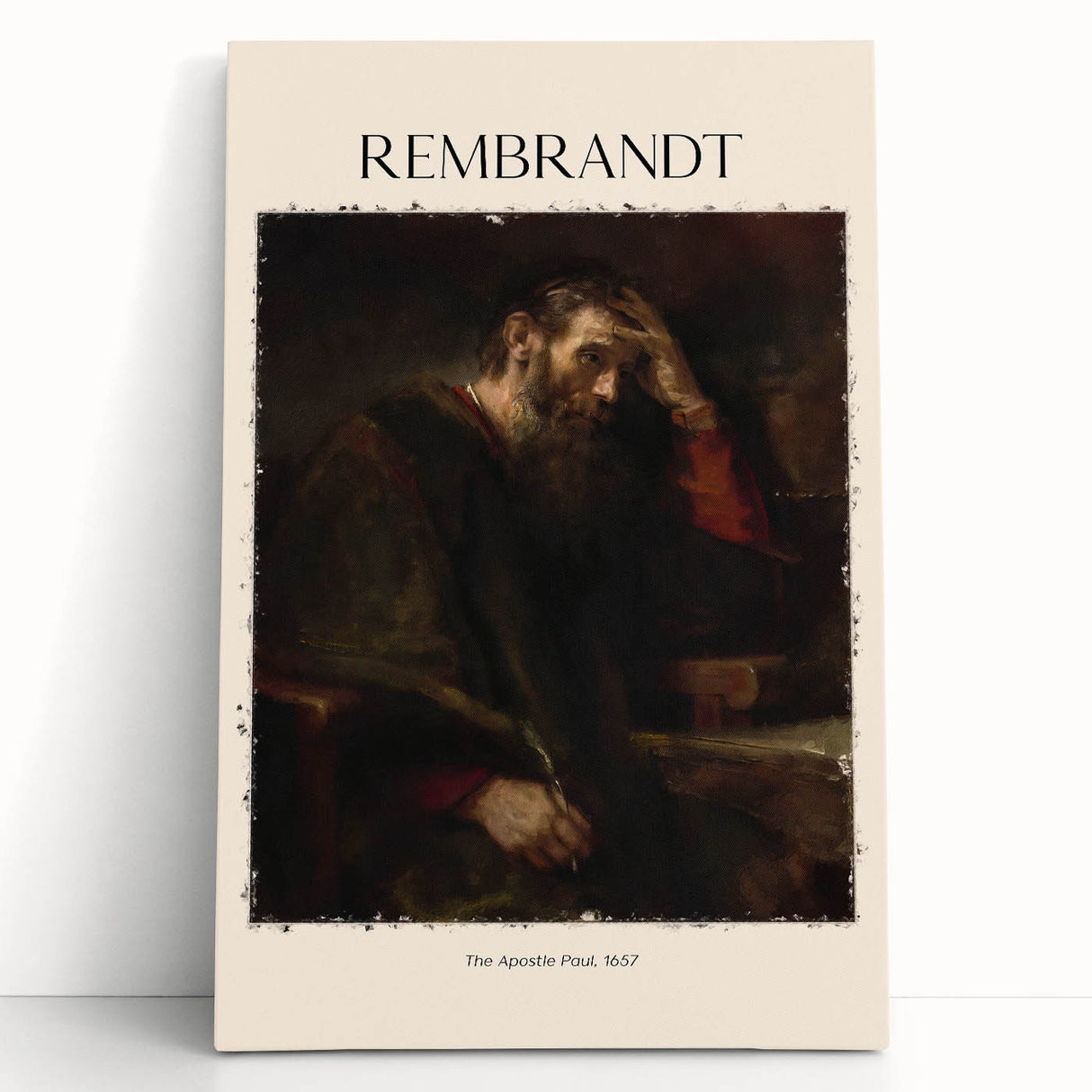 Black and white print of Rembrandt design on stretched canvas, suitable as large kitchen wall art or for bedroom ambiance.