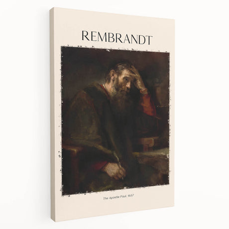 Side view of a Rembrandt-inspired stretched canvas featuring muted earth tones, ideal for kitchen wall art.