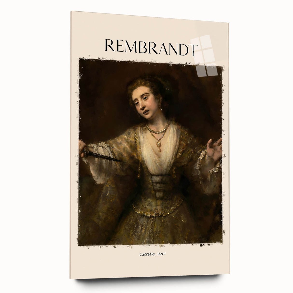 Acrylic print of a Rembrandt-inspired large abstract design in muted earth tones, ideal for bedroom or dining room art.
