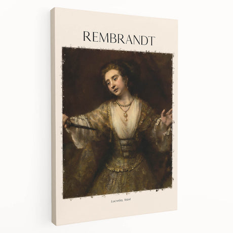 Side view of a large canvas print featuring a Rembrandt-inspired portrait in warm earth tones, suitable for kitchen wall art.