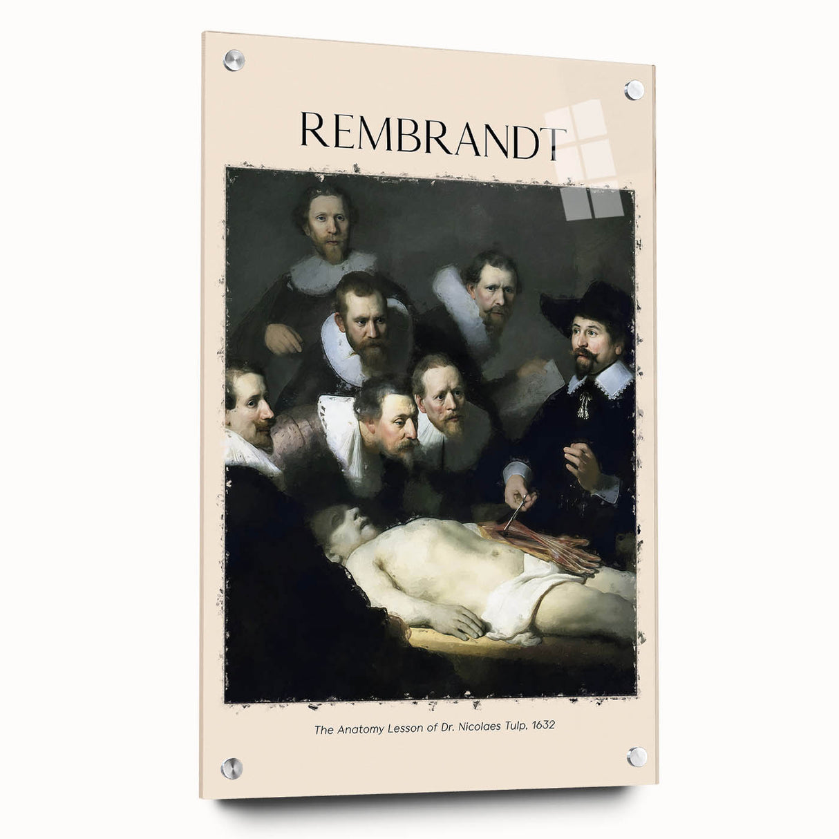Acrylic print of Rembrandt-inspired artwork, featuring dark earth tones in a classic style.