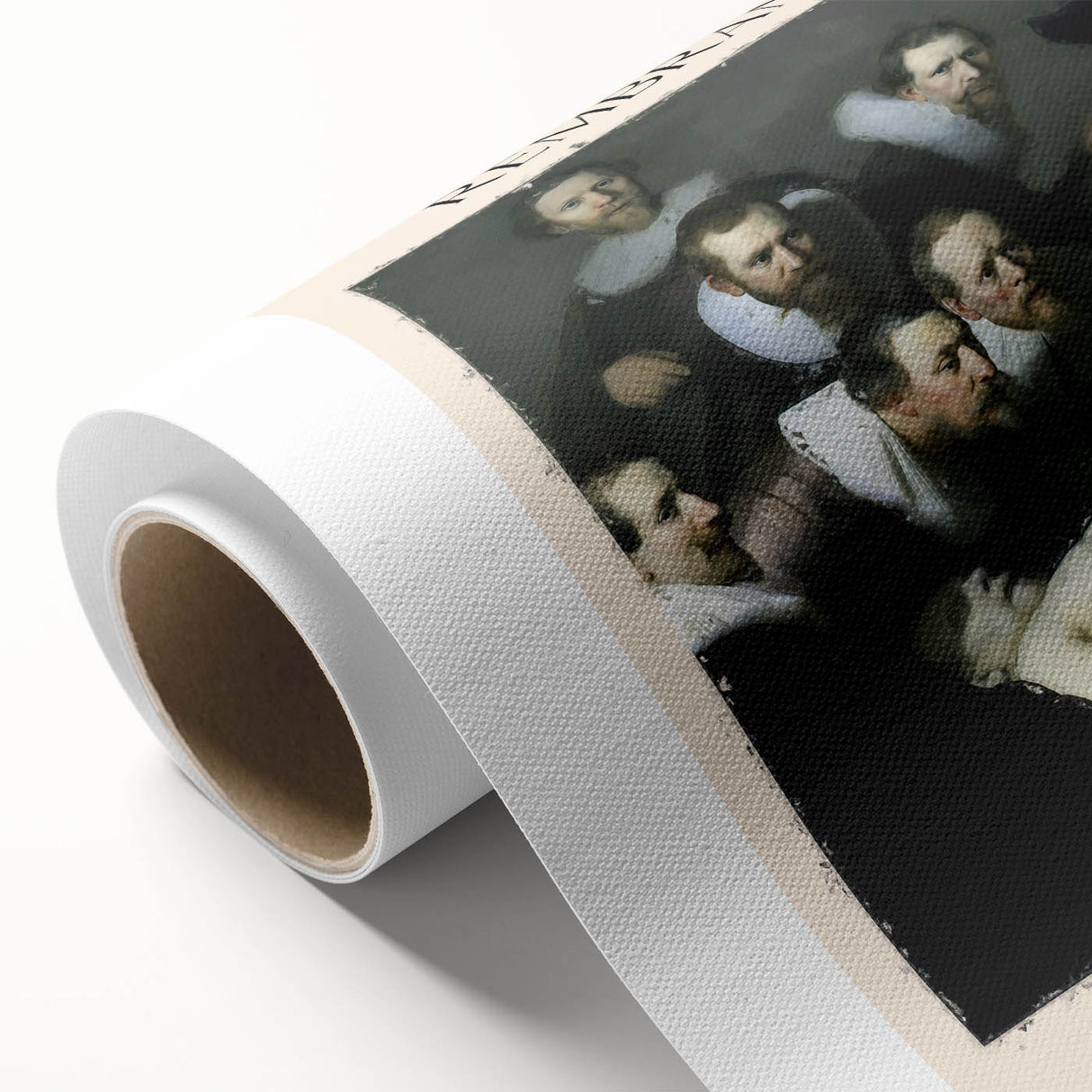 Art deco poster of Rembrandt design on rolled canvas, featuring muted earth tones, ideal for nursery wall art or dining room.