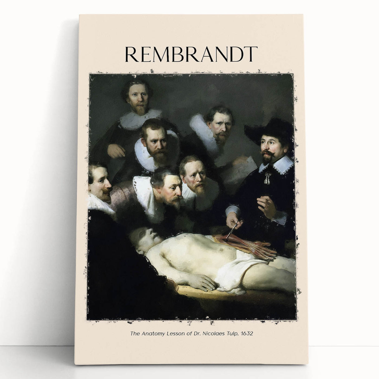 Black and white print of Rembrandt design on stretched canvas, suitable as kitchen wall art or for a bedroom.