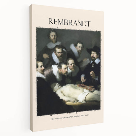 Side view of a large canvas print depicting Rembrandt's portrait in muted browns and golds, ideal for kitchen wall art.