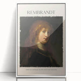 Mid-century modernist art of a Rembrandt design in muted earth tones, framed in white acrylic, suitable for nursery wall art.