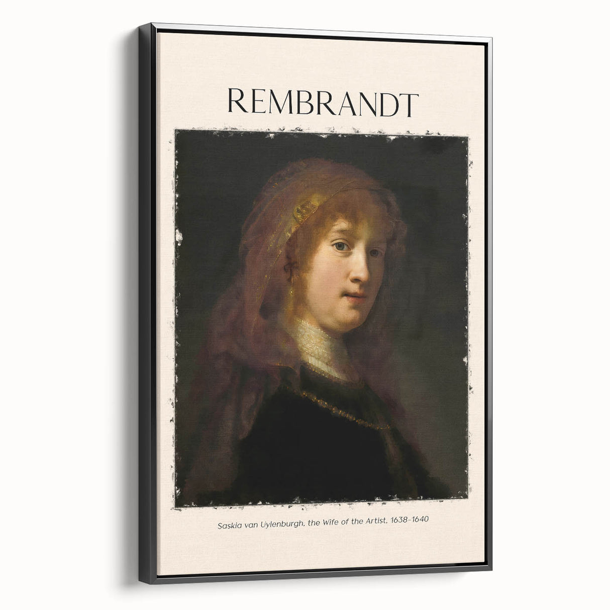 Black and white framed canvas depicting a vintage landscape painting, ideal for bedroom wall decor.