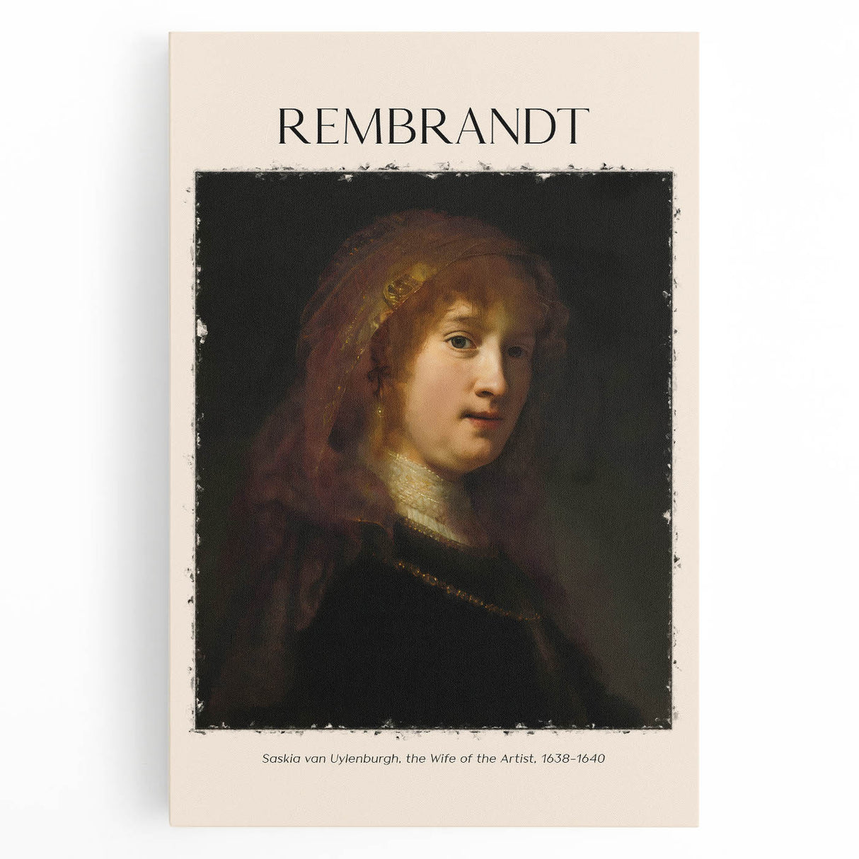 Large black and white stretched canvas of Rembrandt's artwork, ideal for kitchen wall art.