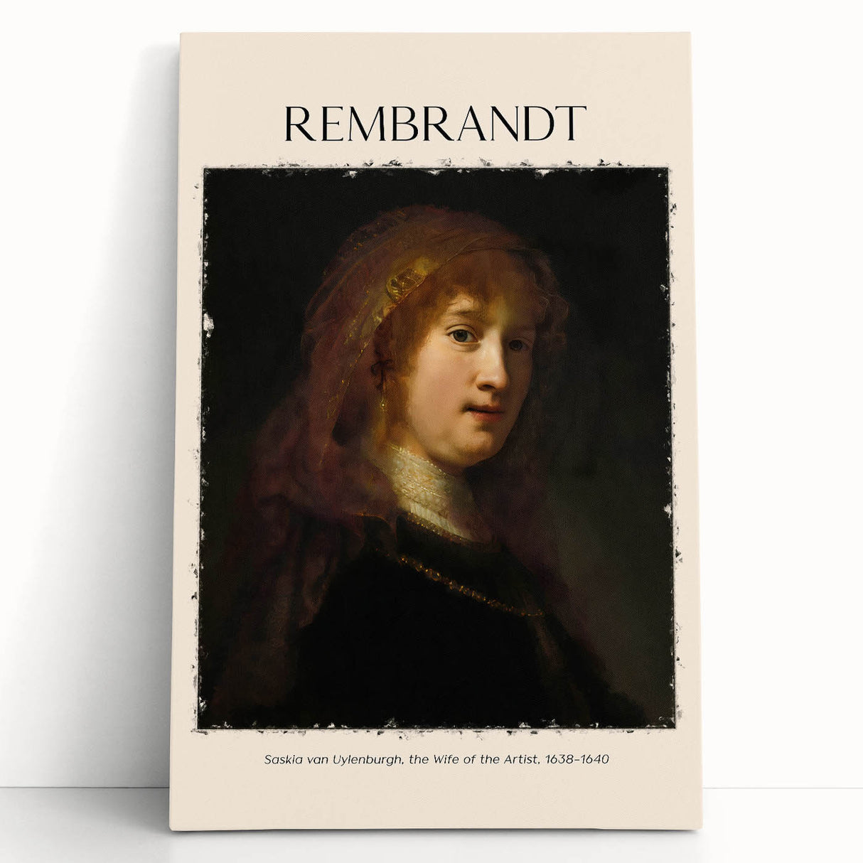 Black and white print of Rembrandt's artwork on stretched canvas, ideal for kitchen wall art or bedroom ambiance.