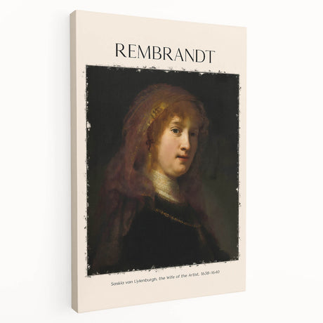 Rembrandt-inspired portrait in muted earth tones on stretched canvas, ideal for kitchen wall art.