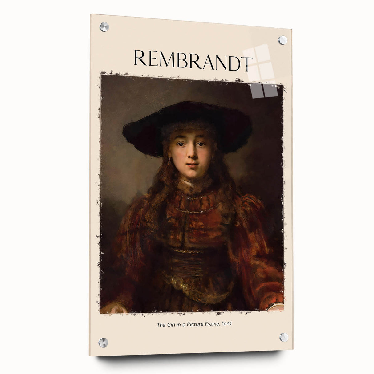 Acrylic print of Rembrandt-inspired artwork, featuring warm earth tones, ideal for dining room decor.