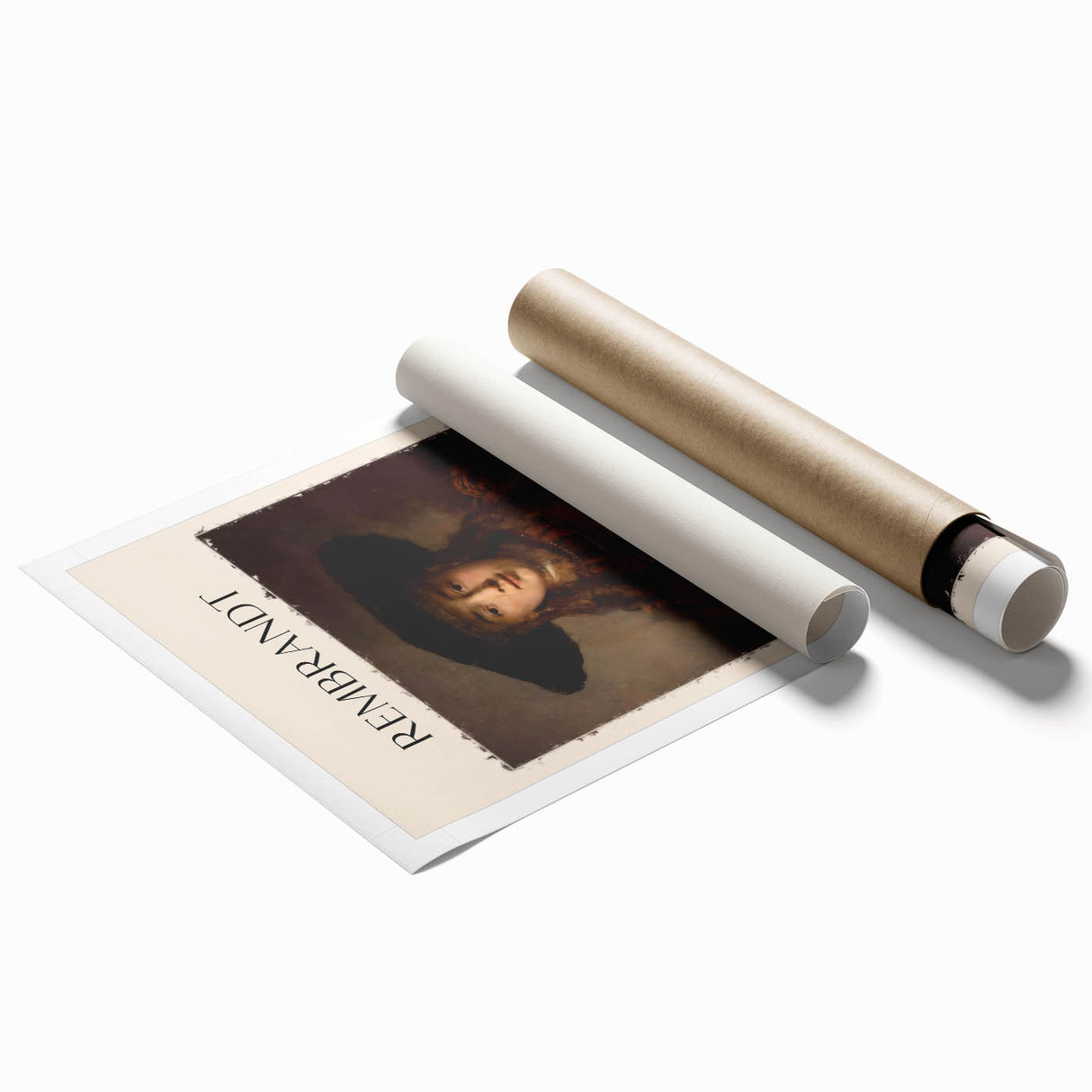 Rolled print of a Rembrandt-inspired floral design in earthy tones, suitable for classy bathroom wall art.