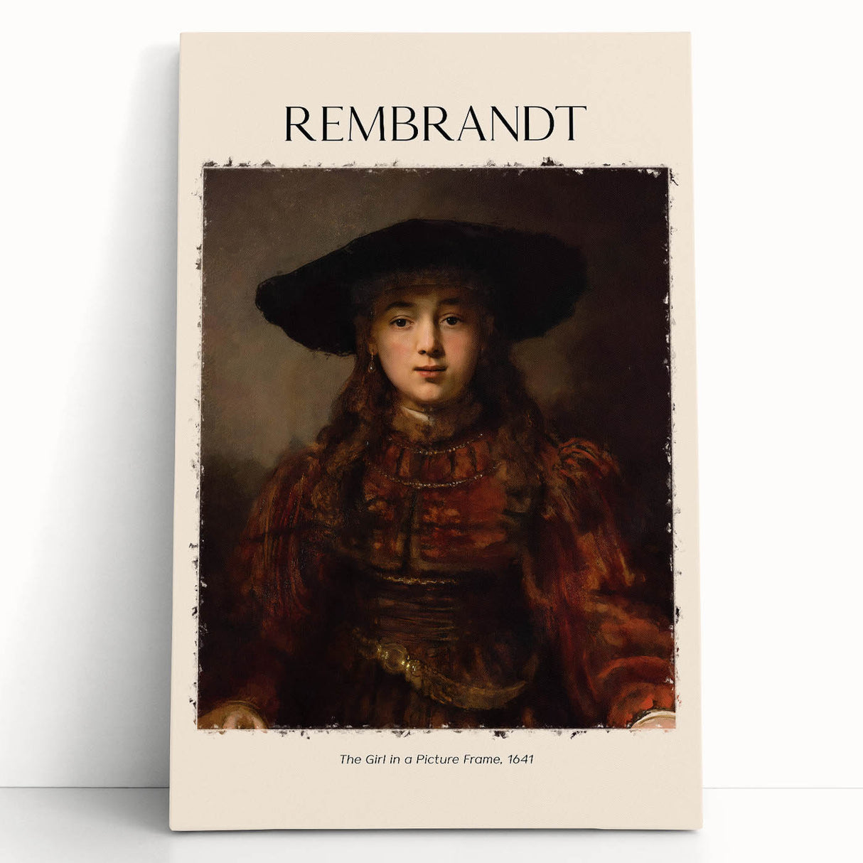 Large black and white stretched canvas depicting Rembrandt-inspired design, ideal for kitchen wall art or bedroom ambiance.