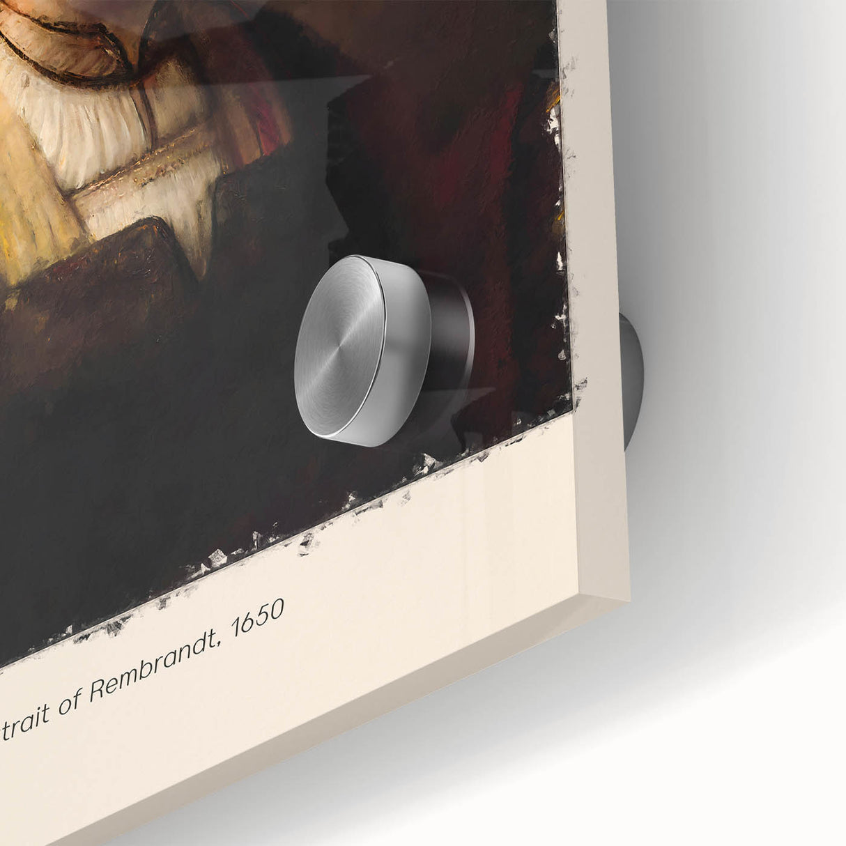 Mid-century modernist abstract art print in muted earth tones on acrylic glass, suitable for dining room ambiance.