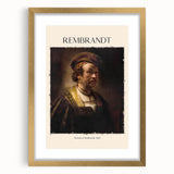 Textured abstract art print of Rembrandt-inspired design in muted gold tones, framed with mat, ideal for bedroom art.